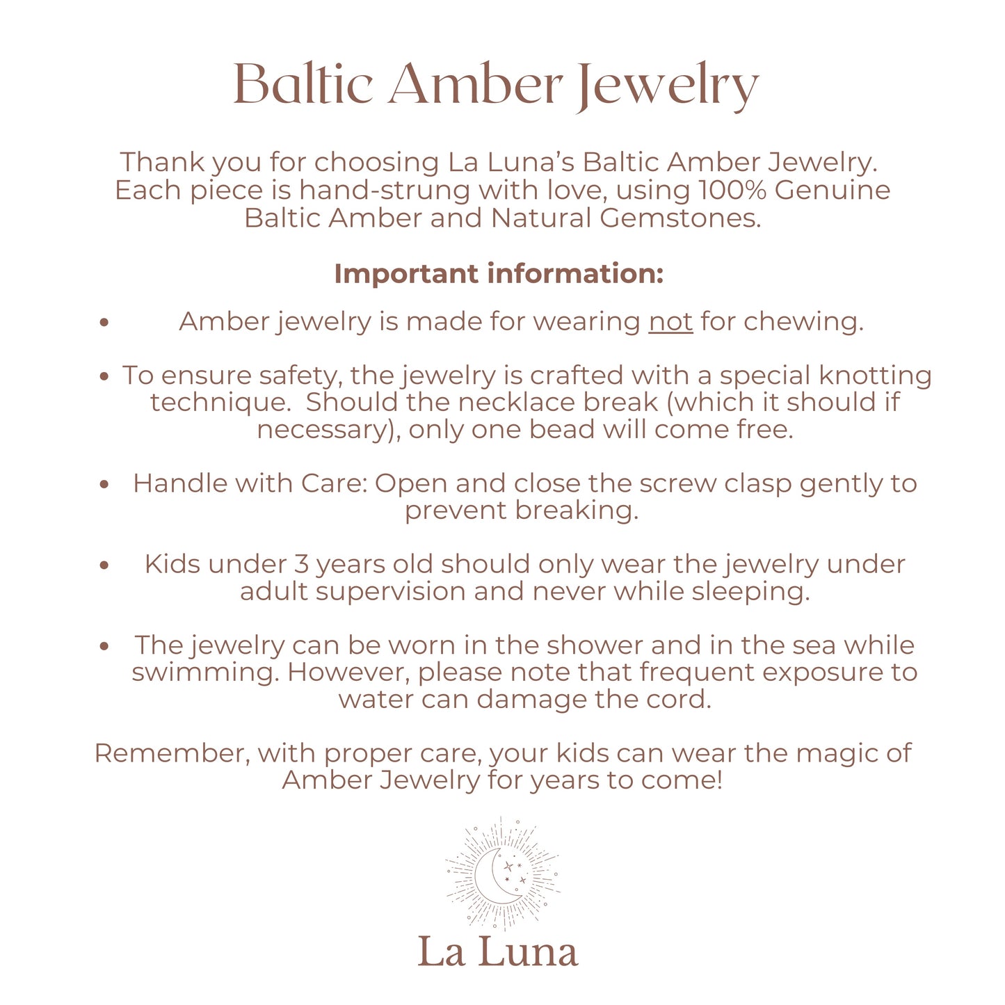 LA LUNA AMBER BABY NECKLACE - RAW HONEY