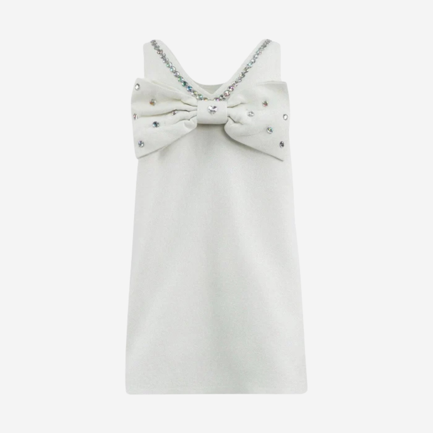 WHITE CRYSTAL HEARTS DENIM BOW DRESS