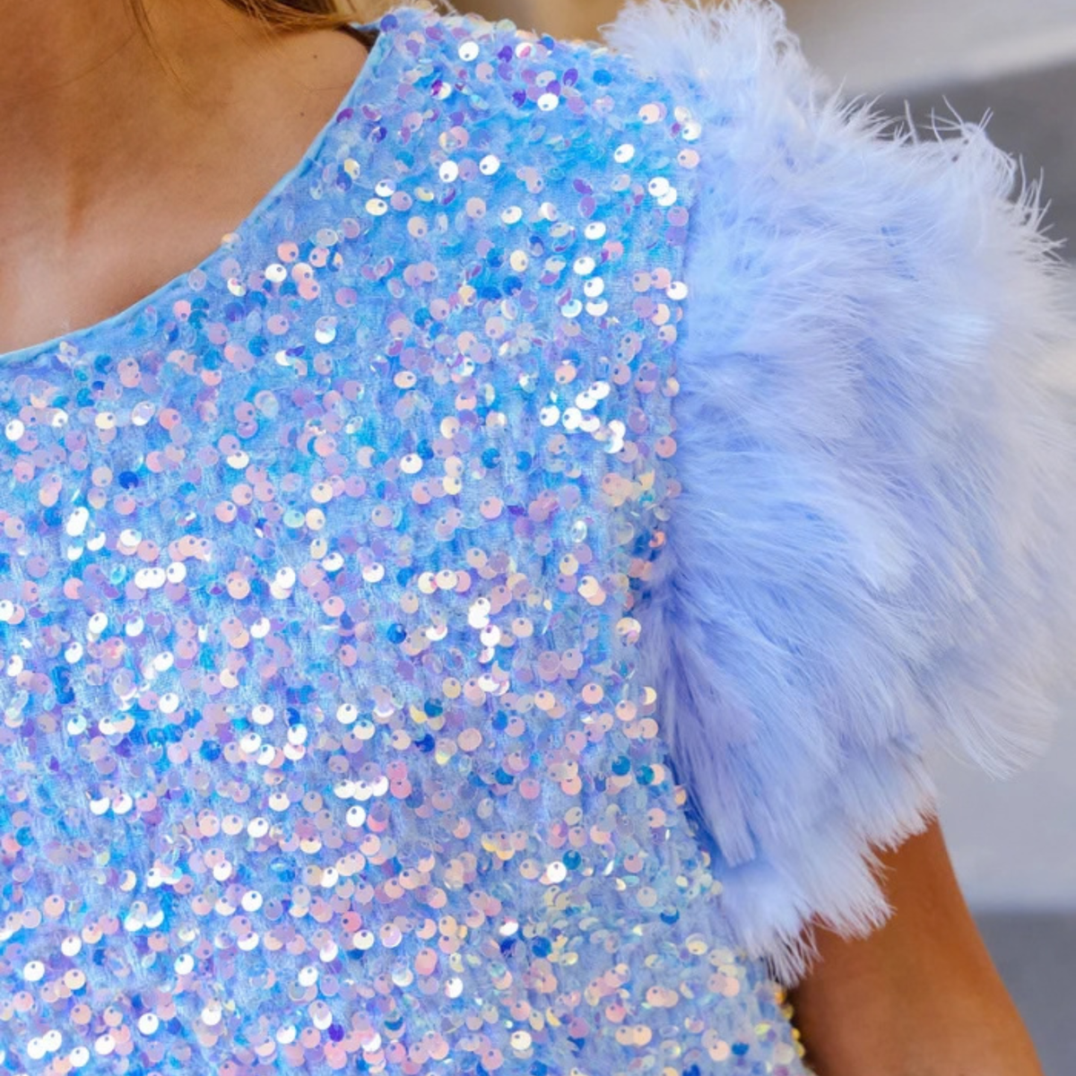BLUE FEATHER PARTY DRESS
