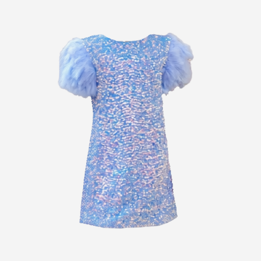 BLUE FEATHER PARTY DRESS