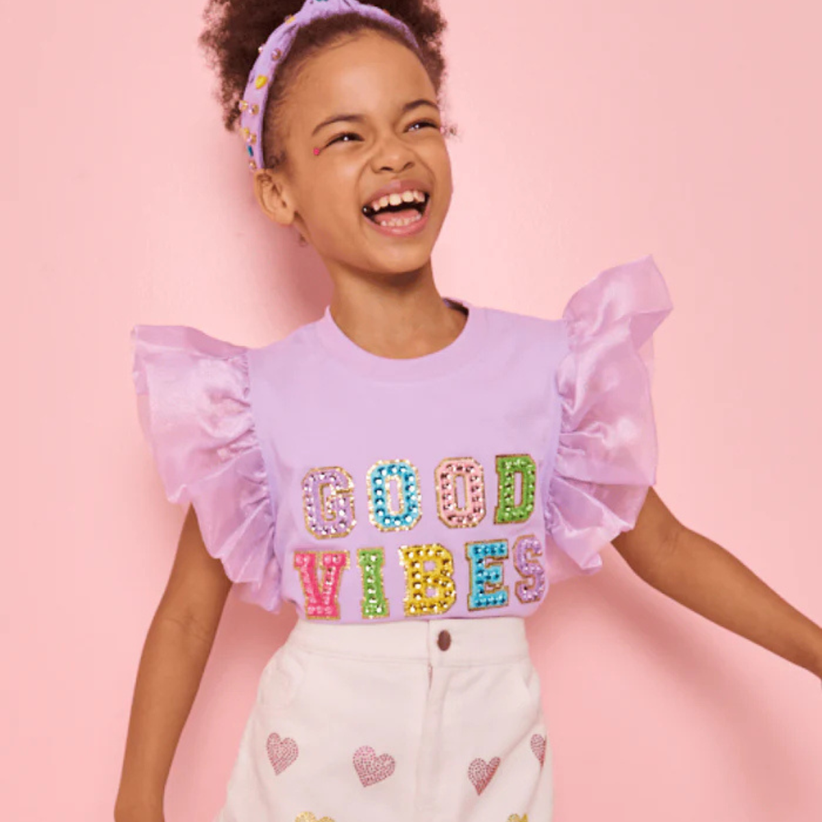 GOOD VIBES GEM RUFFLE SHIRT