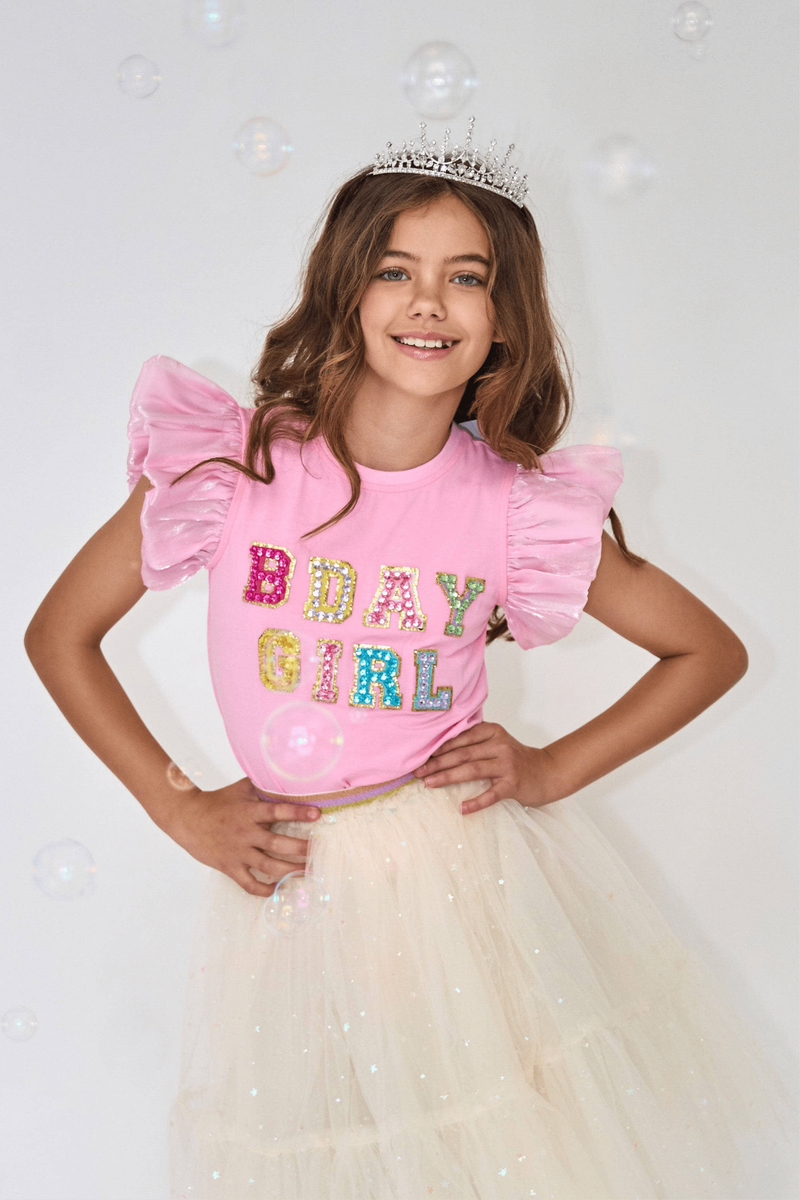 PINK BIRTHDAY RUFFLE T-SHIRT