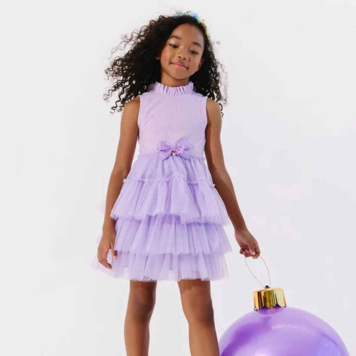 LAVENDER SHIMMER PARTY BOW DRESS