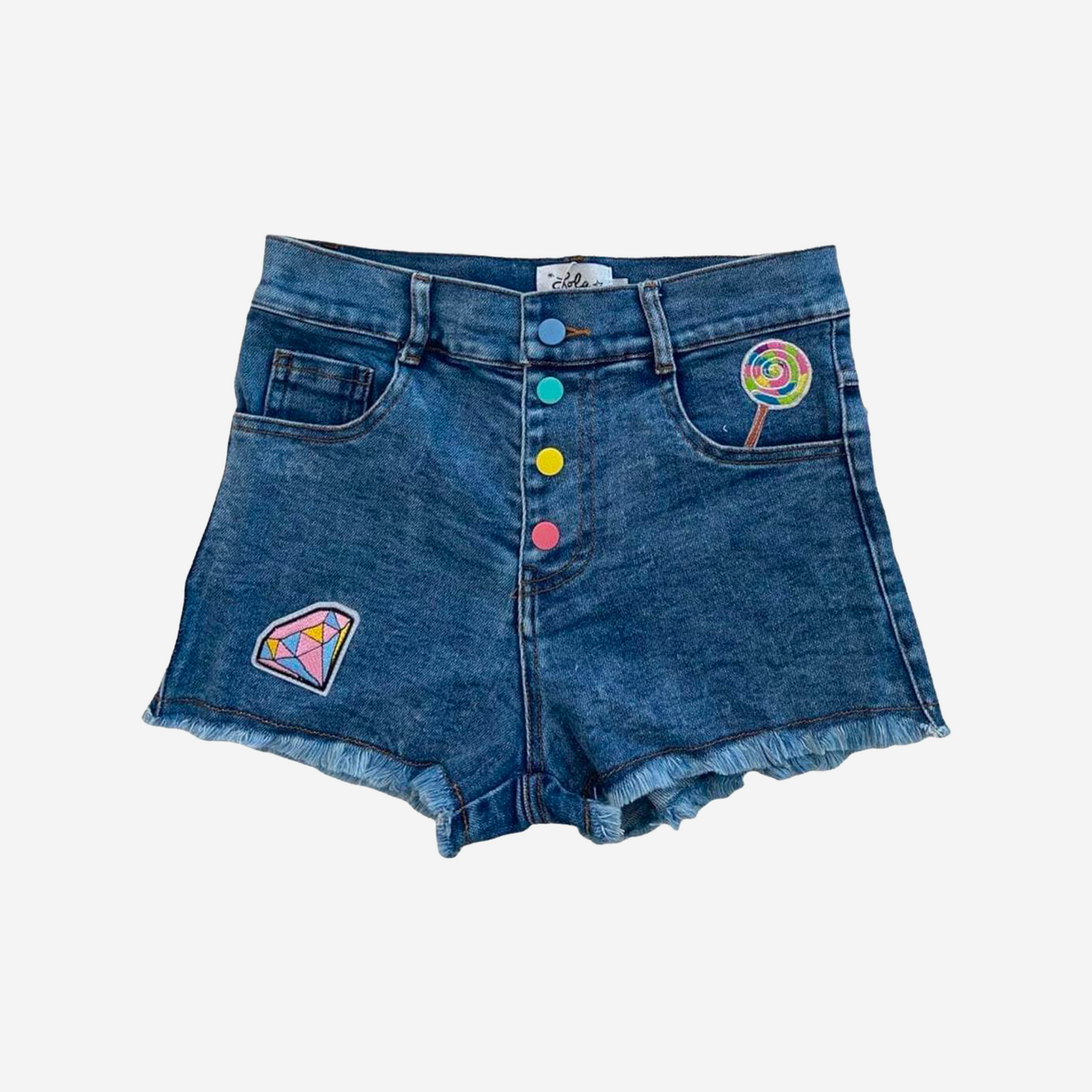 RAINBOW BUTTONS DENIM SHORTS