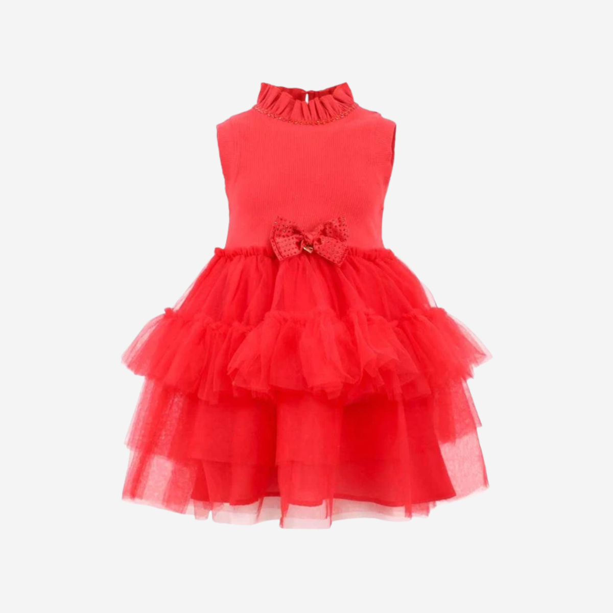 TIERED PARTY BOW DRESS RED
